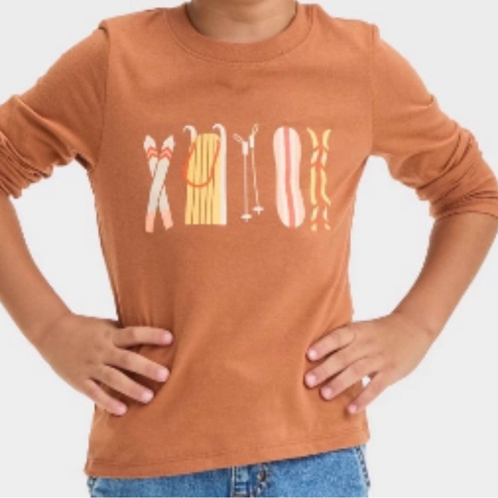 Cat & Jack Orange Long Sleeve Ski & Snowboard Graphic Tee